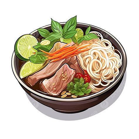 Pho Vietnamese Dish Of Rice Noodles Herbs And Various Meats Or