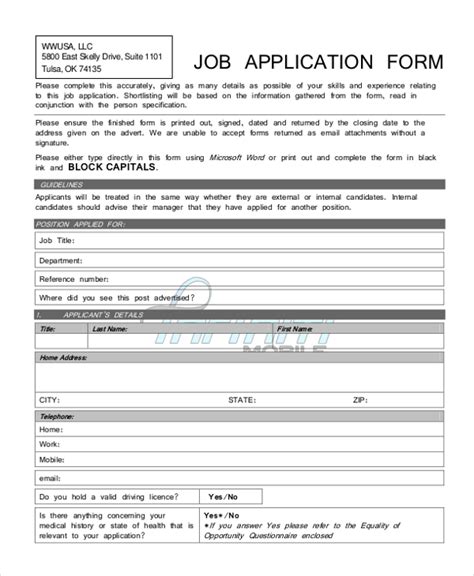 FREE 10+ Sample Generic Job Application Forms in PDF | MS Word | Excel