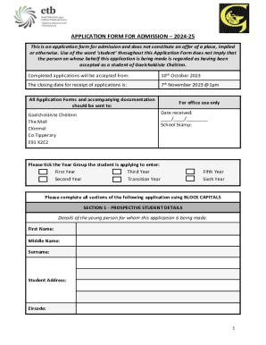 Fillable Online Application Form For Admission 2024 2025 O Carolan