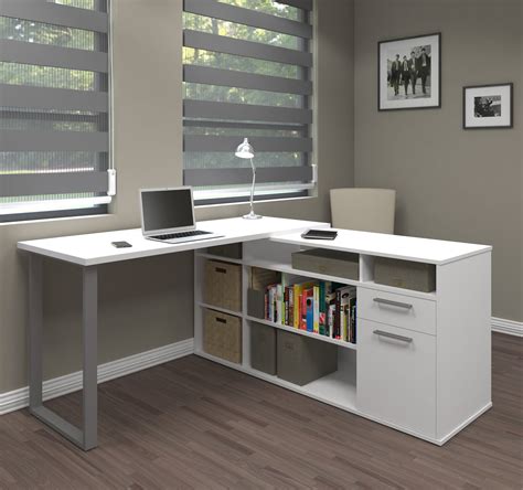 59" x 59" White L-shaped Desk w Integrated Storage by Bestar ...