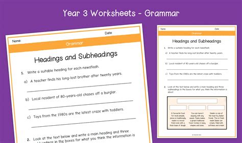 Year 3 Headings And Subheadings Grammar Worksheets Ks2 Grammar Primary English