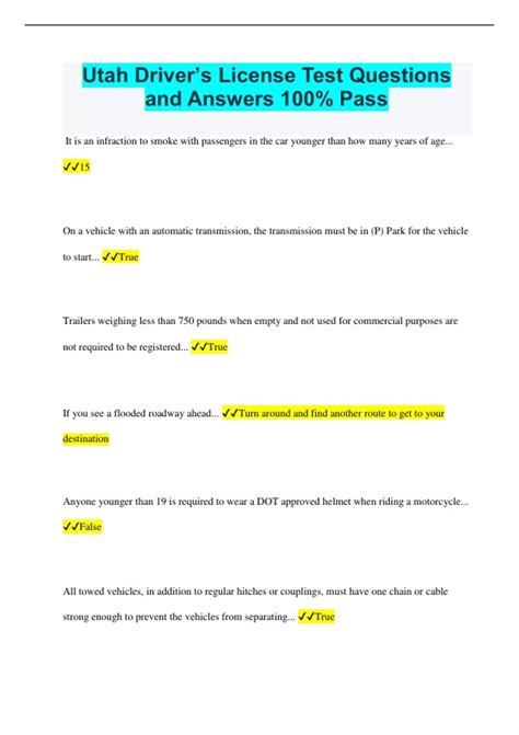 Utah Driver’s License Test Questions and Answers 100% Pass - Utah