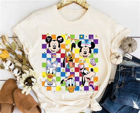 Disney Mickey And Friends LGBT Pride Checkerboard T Shirt WDW Disneyland Gay Days Tee Rainbow