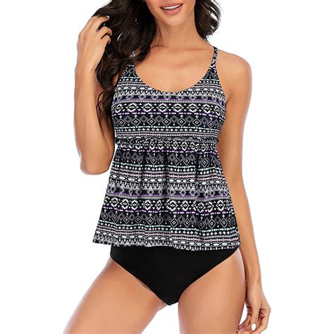 Wreesh Womens Tankini Swimsuit Fashion Bikini Set Swimsuit Two Piece Filled Solid Swimwear