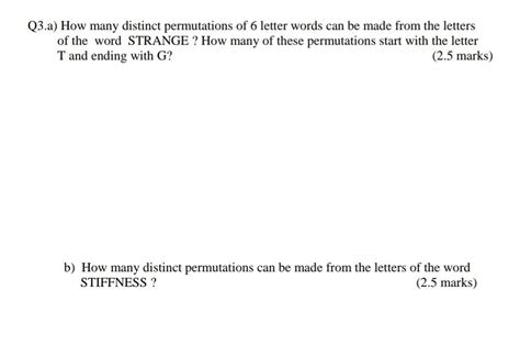 Solved Q A How Many Distinct Permutations Of Letter Chegg