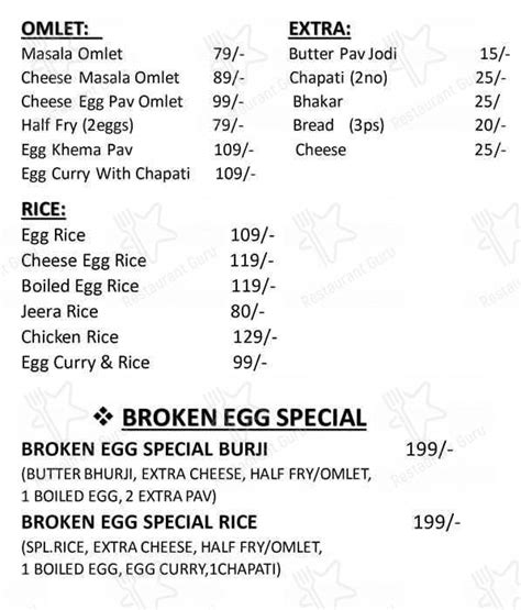 Menu At The Broken Egg Pune