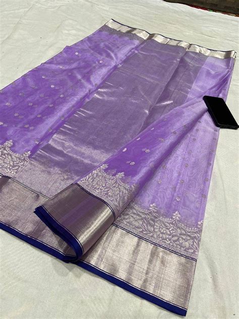 Party Wear Saree In Lavender Colour With Silver Border Etsy