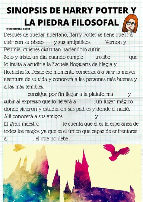 Ejercicio De Sinopsis De Harry Potter Y La Piedra Filosofal Harry