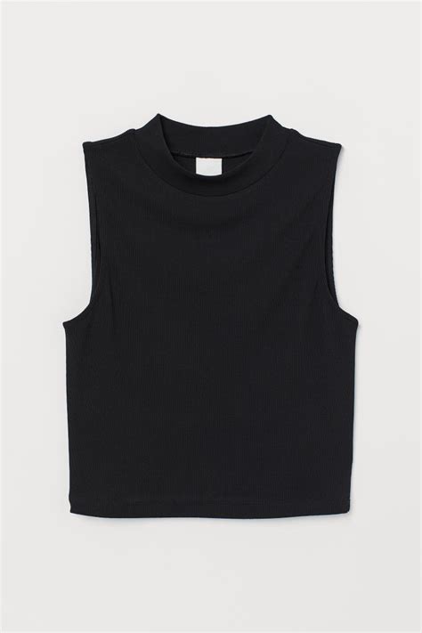 Ribbed Jersey Top Sleeveless Short Black Ladies Handm Us