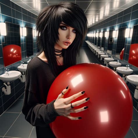 Unique Emo Babe With Red Balloon In Stylish Washroom Ai Art Generator