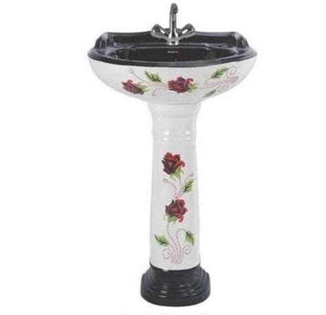 Durable Floral Print Design And Floor Mounted Ceramic Wash Basin At