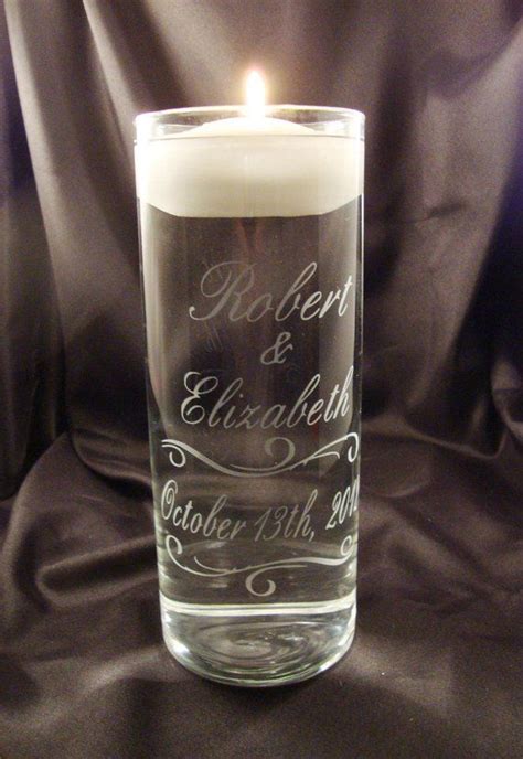 Personalized Etched Glass Wedding Unity Candle Vase W Floating Candle Candle Vase Candle