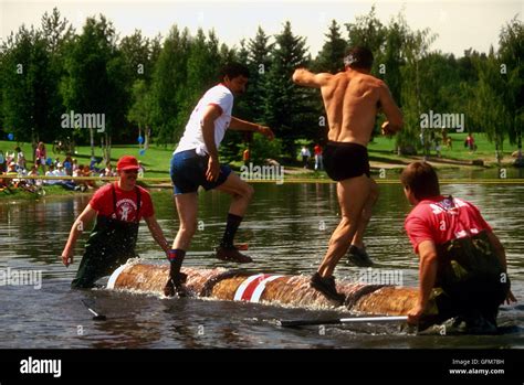 Lumberjack Log Rolling Contest At Klondike Days Edmonton Alberta