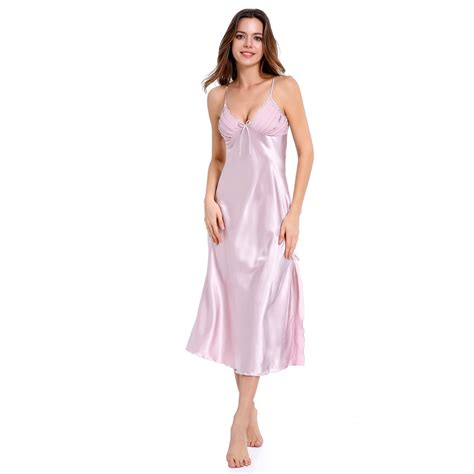 Curvebay Plus Size Silky Nightgown Lace Lingerie Nightdress With Deep V Neck And Spaghetti