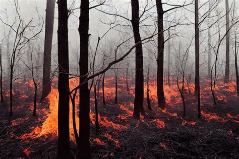 Chama De Fogo Na Floresta Fuma A Entre Fundo Dram Tico De Rvores