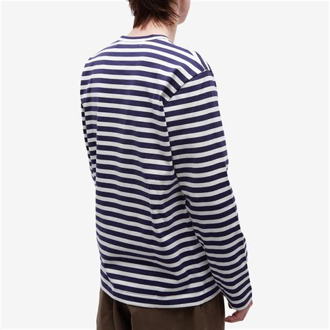 Comme Des Garçons Play Invader Heart Striped Long Sleeve T Shirt Navy And White End