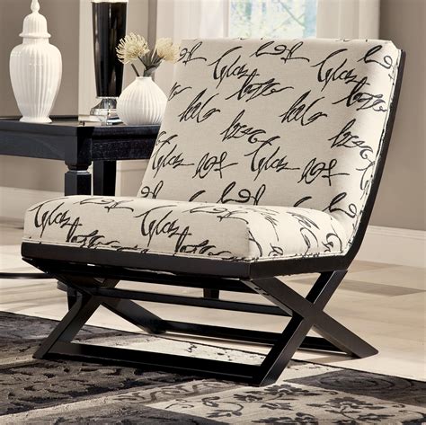 Armless Showood Accent Chair With Abstract Script Fabric By Signature Design By Ashley Wolf