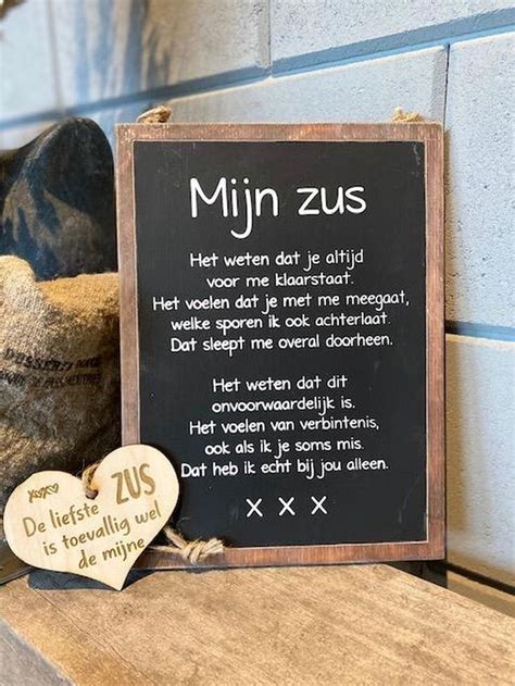 Tekstbord Mijn Zus Houten Hartje Zus Natural Black Mooie Tekst