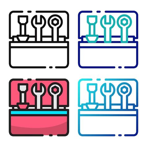 Projeto do ícone do kit de ferramentas mecânicas em quatro cores de