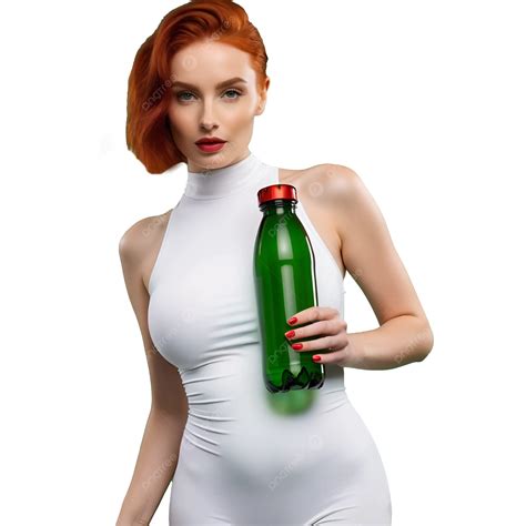 Beautiful Girl In White Dress Holding Green Bottle Girl Holding Bottle