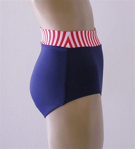 High Waisted Bikini Bottom And Retro Bandeau Top In Red And Etsy