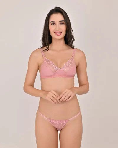 Women Full Coverage Non Padded Hosery Cotton Blend Set Aarvi Pink Lingerie Set At Piece