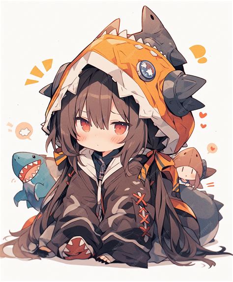 Premium AI Image | anime girl with a shark hoodie and a shark toy ...