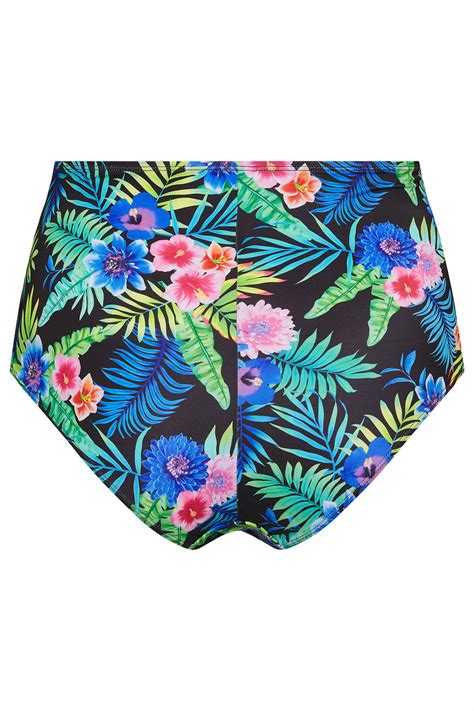 Yours Plus Size Black Tropical Floral Print High Waisted Bikini Briefs Yours Clothing