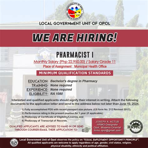 Hiring Pharmacist I Opol Misamis Oriental