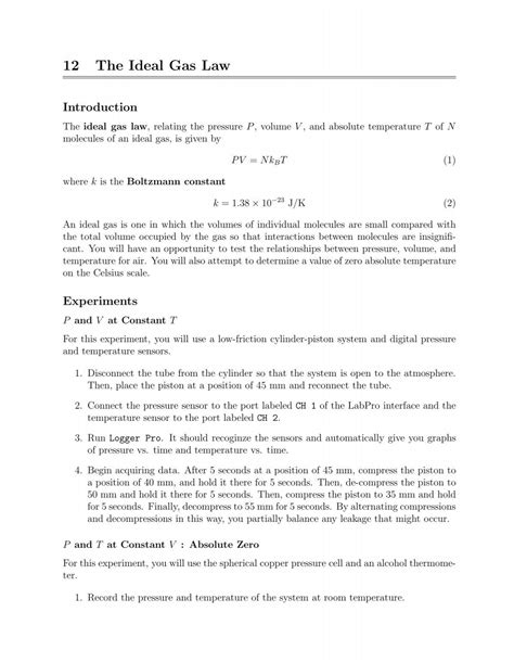 Lab 12 : The Ideal Gas Law