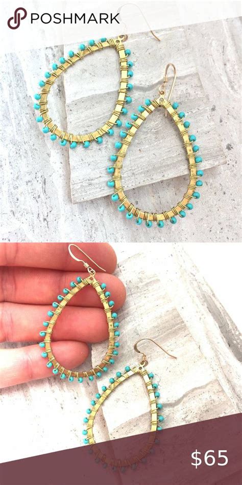 Turquoise beaded hoop Earrings — Gold | Beaded hoop earrings, Hoop ...