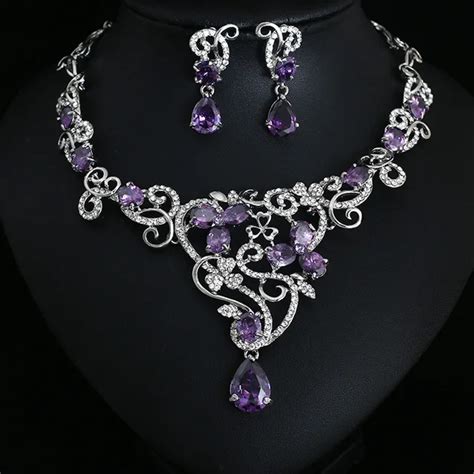 Party purple Crystal Jewelry Bridal Jewellery Wedding Jewelry Sets Accessories Necklace earrings ...