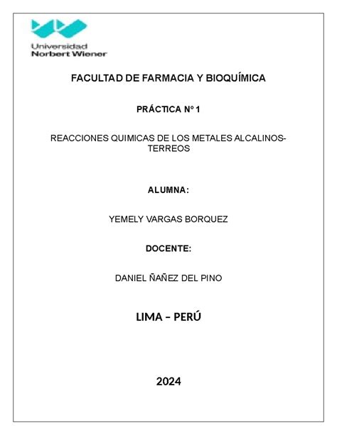 Fundamentos quimicos FACULTAD DE FARMACIA Y BIOQUÍMICA PRÁCTICA Nº 1