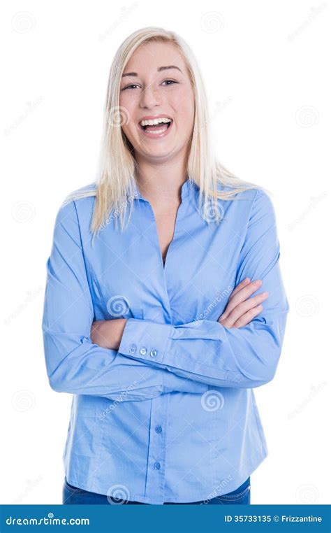 Jeune Femme Blonde Attirante D Isolement Dans Le Busin Image Stock Image Du Pli Bleu