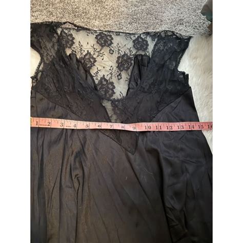 Vintage Long Black Nightgown Lingerie With Lace Back M Gem