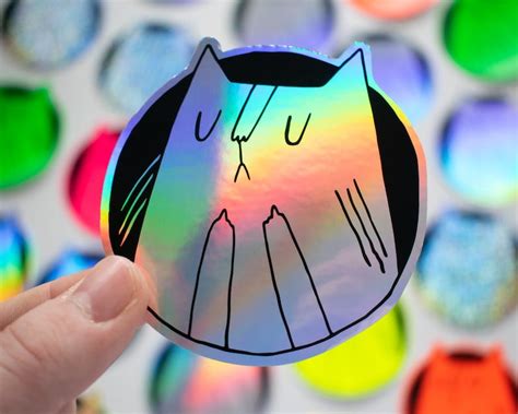 Holographic Cat Sticker Fuck You Cat Cat Stickers Vaporwave Etsy