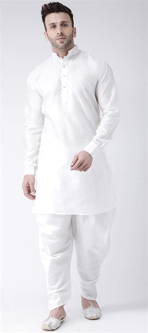 White And Off White Color Dupion Silk Fabric Dhoti Kurta 1703573