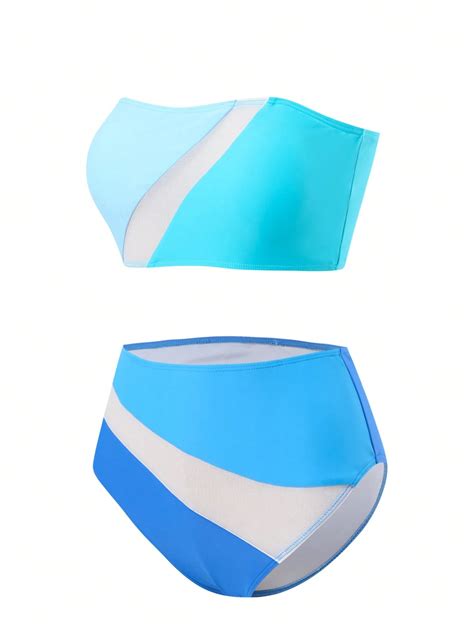 Ensemble De Bikini À Mailles Contrastées Pour Femmes Avec Conception De Soutien gorge Et Culotte