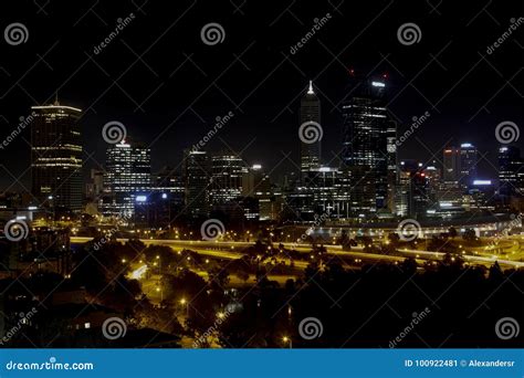 The City of Perth Skyline Night Perth Australia Nice Editorial Photo ...