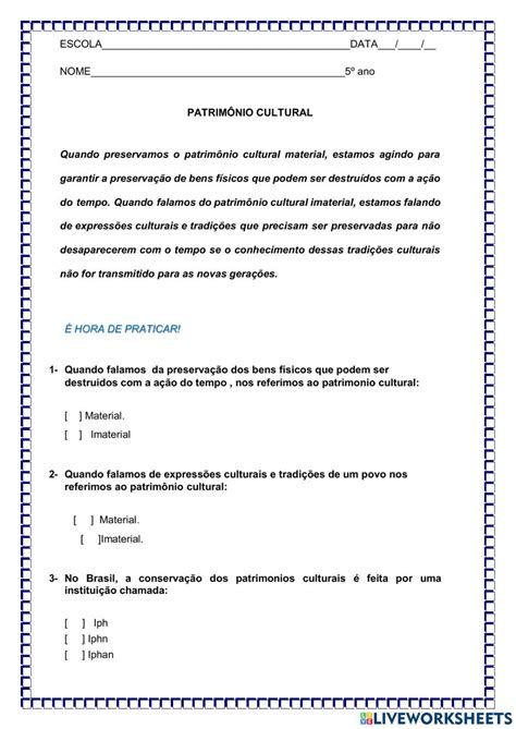 Imprimir Atividades Sobre Patrimônio Histórico E Cultural 3 Ano
