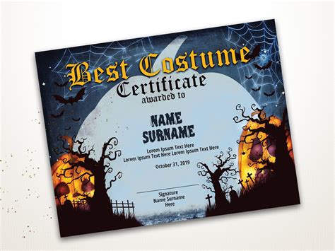 Cutest Costume Contest Award Certificate