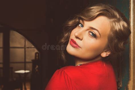 Attractive Blonde Woman Dramatic Portrait In Luxurious Room Beautiful Film Noir Woman Beautiful