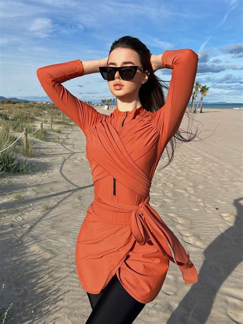 Shein Bañador Burkini De Color Combinado Con Falda De Playa Shein Usa