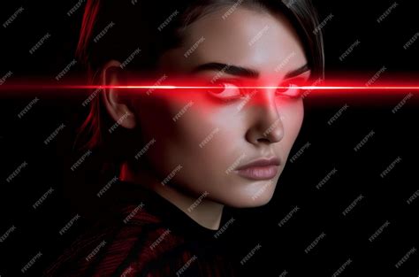 Woman Red Laser Eyes Studio Photo Generate Ai Premium Ai Generated Image