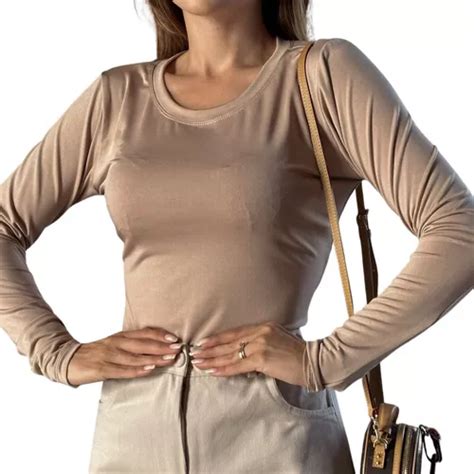 Tshirt Básica Manga Longa Gola O Malha Suplex Lisa Nude Parcelamento sem juros