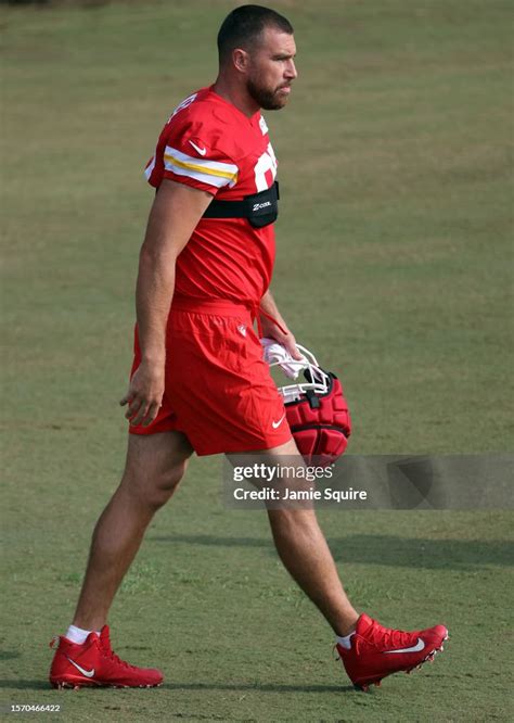 Tight end Travis Kelce of the Kansas City Chiefs walks onto the field