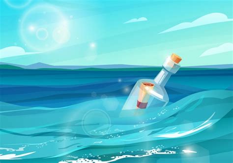 Botella Con Mensaje De Papel Flotando En El Mar Símbolo De Piratas