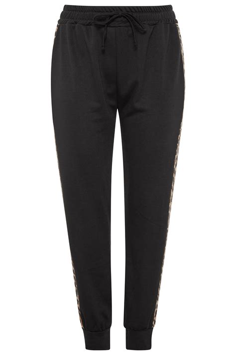 Black Leopard Print Panel Joggers Yours Clothing