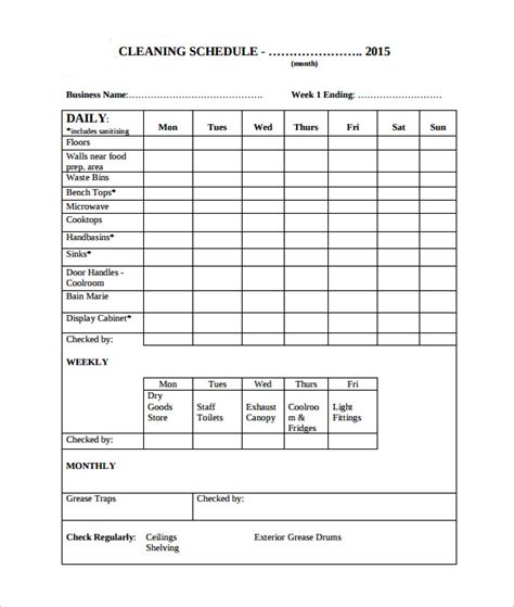 FREE 21+ Sample Cleaning Schedules in PDF | MS Word