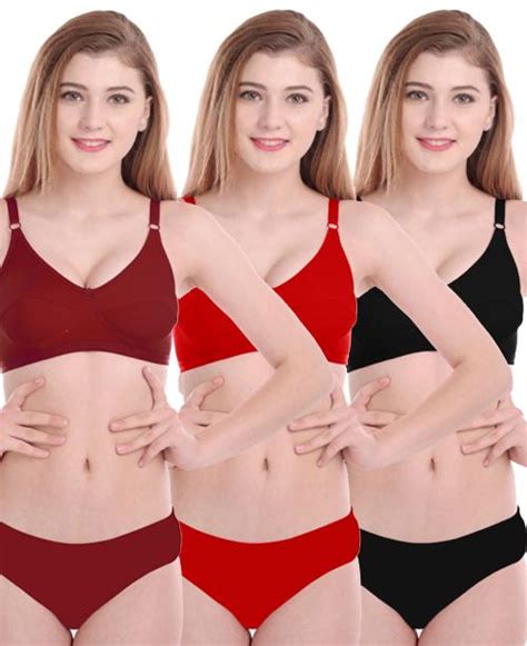 Buy In Curve Women Cotton Bra Panty Set For Lingerie Set Pack Of Color Maroon Red